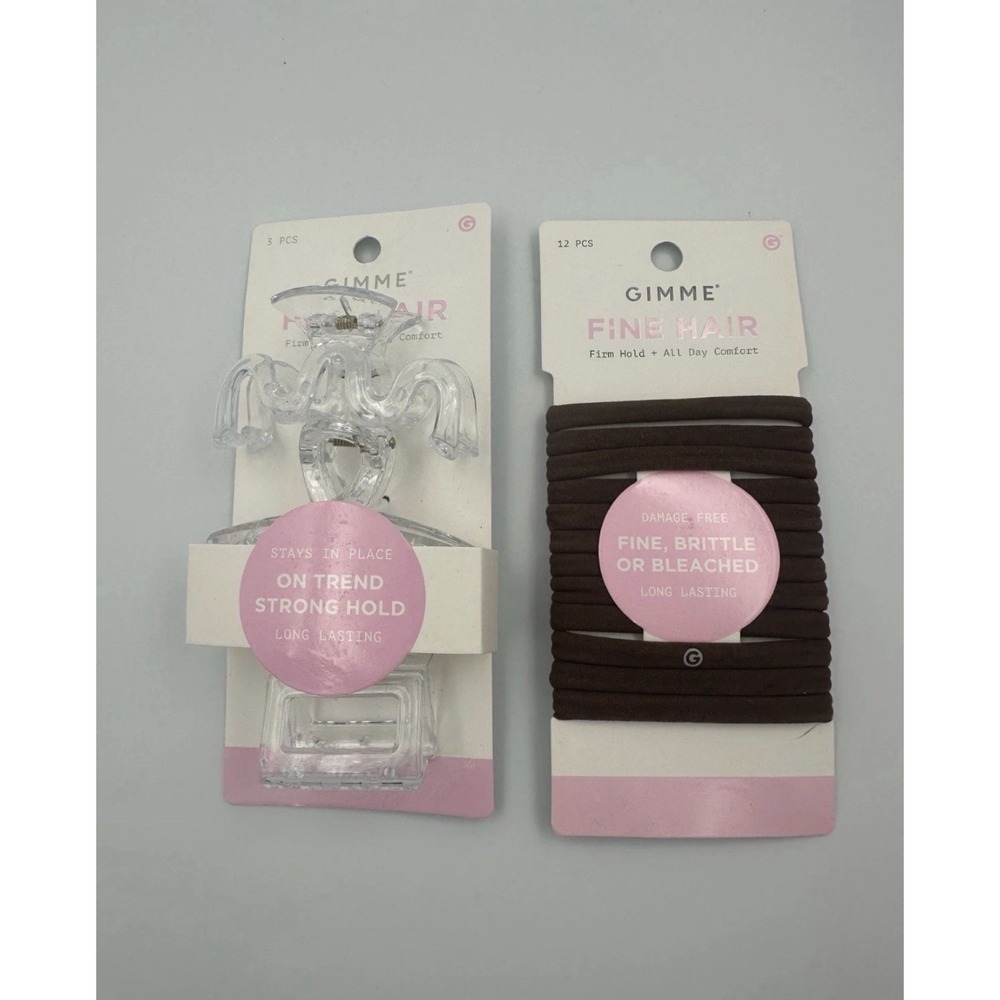 Set Of 2 Gimme Beauty Fine Hair 3 Clear Claw Clips  Strong Hold & Hair Bands